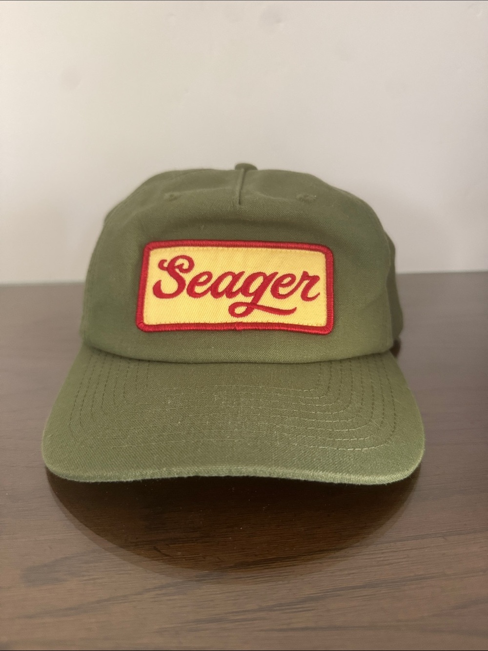 Seager Olive Patch Cap with Yellow & Red Logo